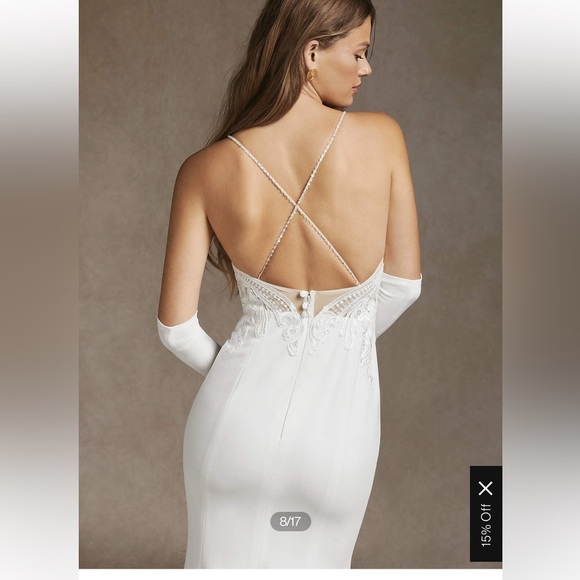 New AZAZIE SAFFRON Diamond White Champagne Mermaid Sweetheart Sequin Crepe Dress - Picture 4 of 16